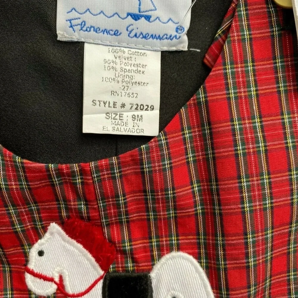 Florence Eiseman NWT Baby Boy Red Holiday Plaid Rocking Horse Longall Overall 9M